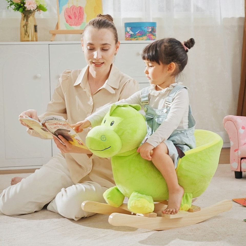 image 1 of HOMCOM Kids Rocking Horse, Plush Ride-On Dinosaur Seat w/ Seat Safety Belt