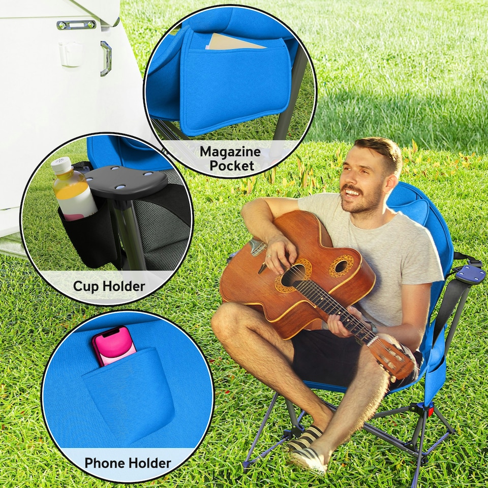 image 1 of Outsunny Hammock Camping Chair Set of 2, Adjustable Back Camp Chair Blue
