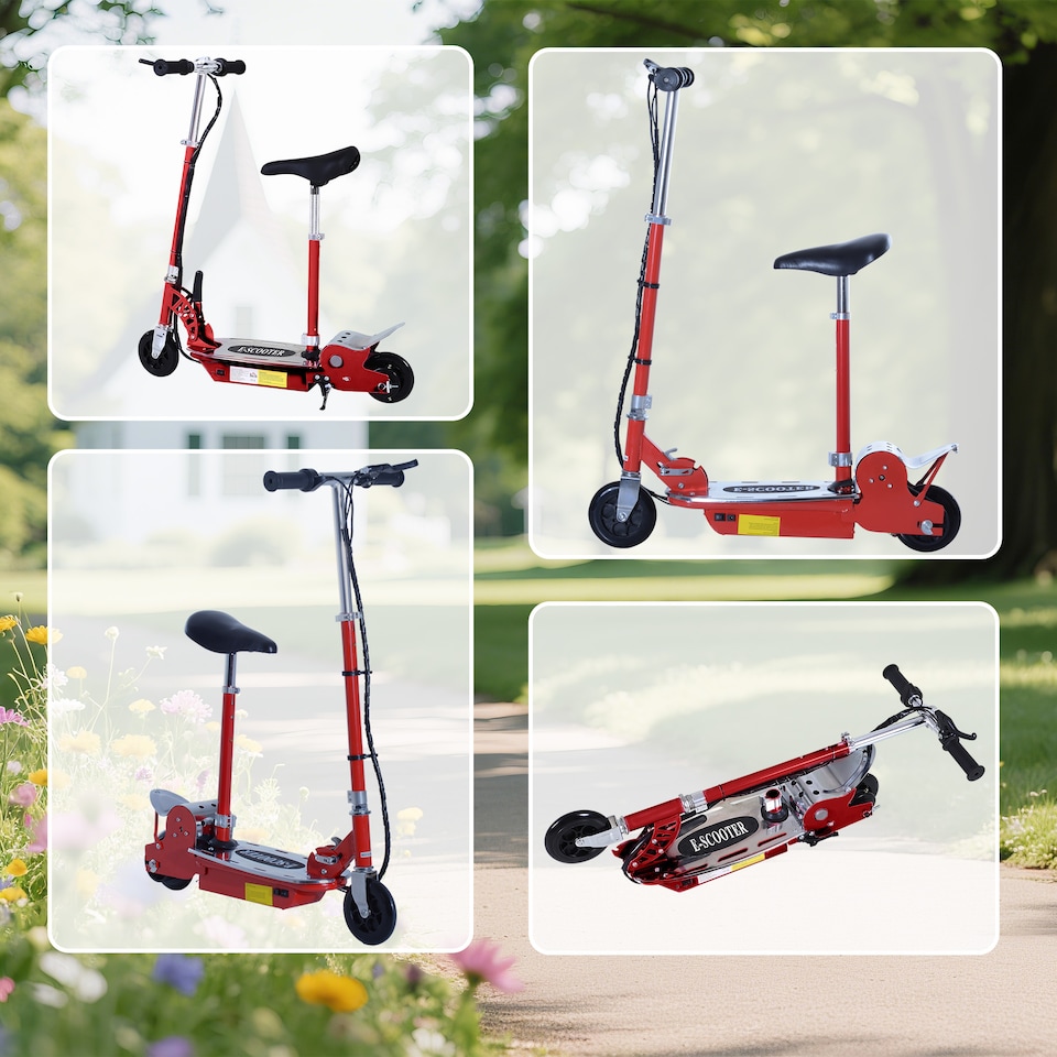 image 1 of HOMCOM Foldable Powered Scooter with Adjustable Seat, Brake | Red