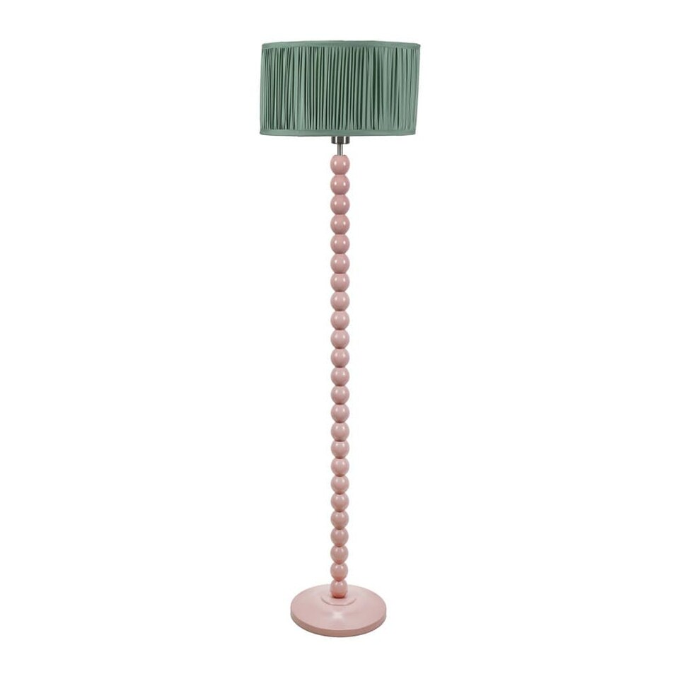 image 1 of ValueLights Bobbins Rose Floor Lamp Ruched Pleat Green Shade