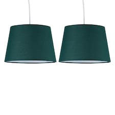 Set of 2 Dark Green 23cm Tapered Cylinder Pendant or Lamp Shades Green