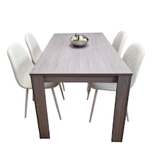 Grey Dining Table Set With 4 White Stitched Chairs Kitchen Dining Table for 4 Dining Room Dining Set