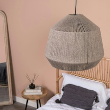 ValueLights Riad Fabric Natural Grey Tapered Ceiling Pendant Shade and LED Bulb