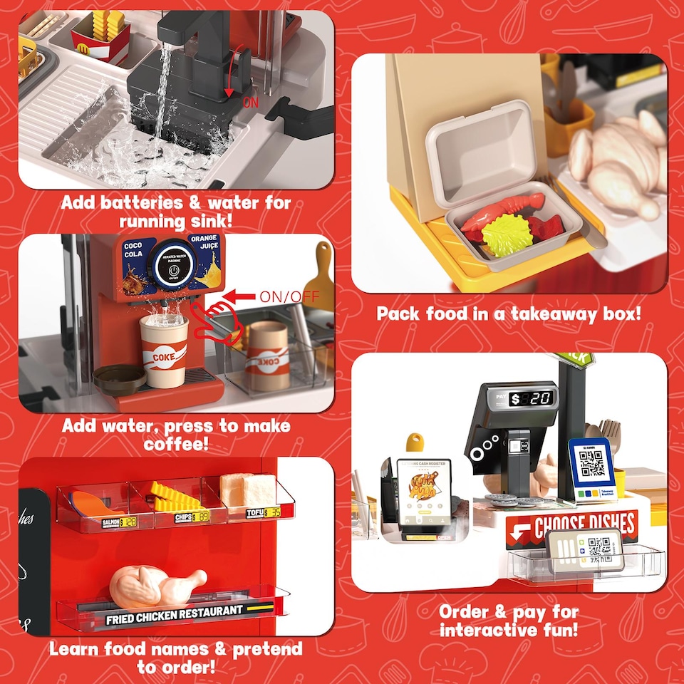 image 1 of Kids Play Kitchen Fried Chicken Shop (Red)