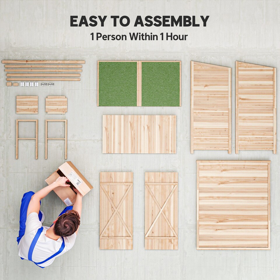 image 1 of Outsunny Small Shed, Wooden Garden Shed with Flexible Table, Hooks and Ground Nails, Lockable Tool Garden Organiser with Asphalt Roof, 140 x 75 x 157cm, Natural