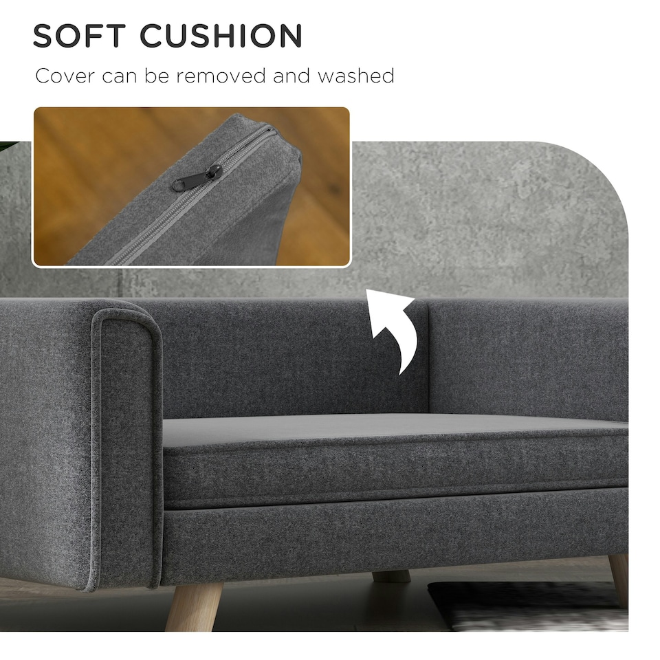image 1 of PawHut Elevated Dog Sofa Bed with Cushion for Medium and Small Dogs, Grey