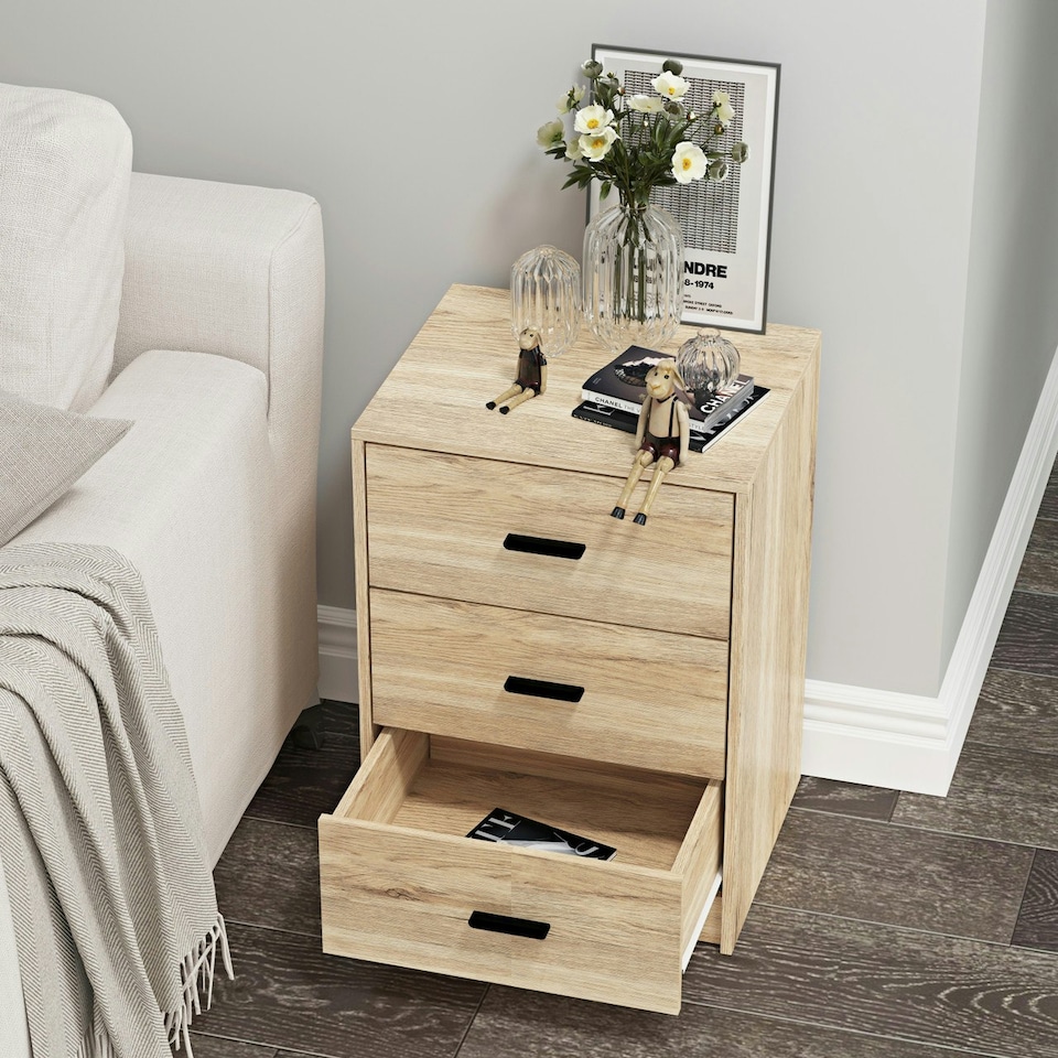 image 1 of Oak 3-Drawer Bedside Table White | Accent Colour: White