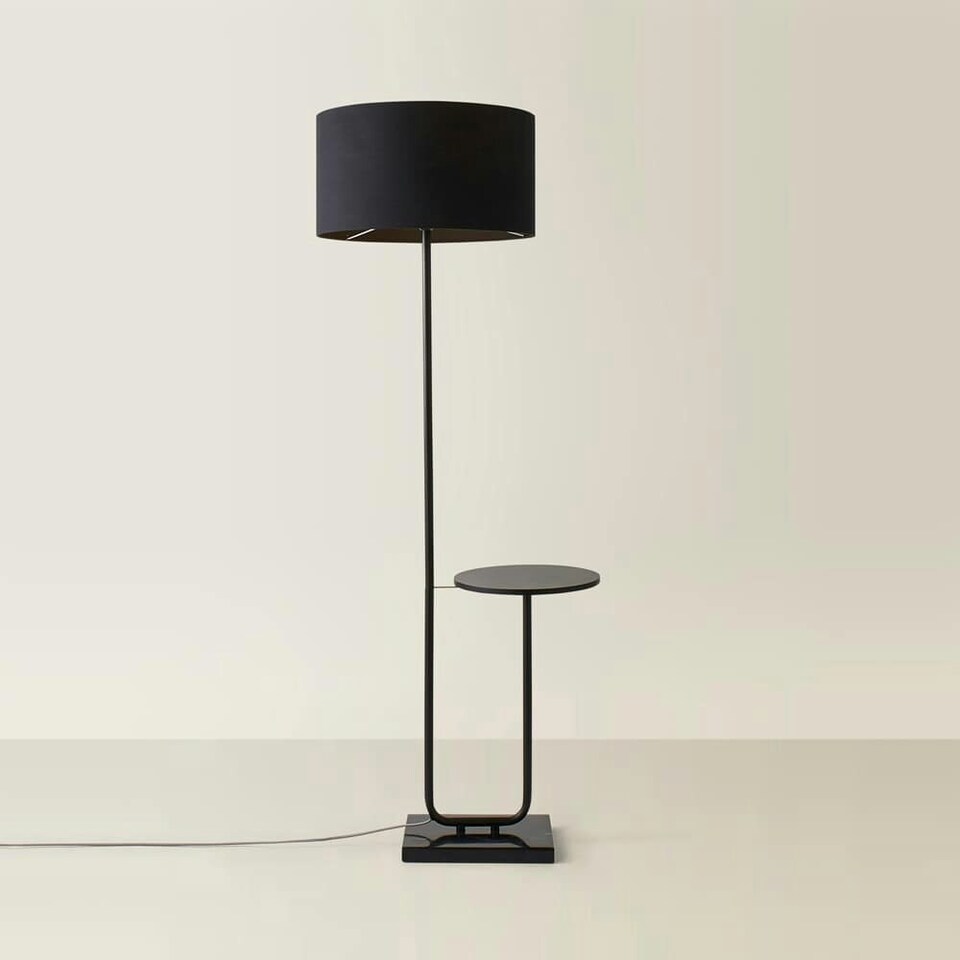 image 1 of ValueLights Large Matt Black Curved Stem Marble Floor Lamp Coffee Table Light - Black Shade + LED Bulb | Black