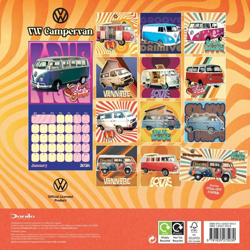 image 1 of VW CAMPERVAN 2026 SQUARE CALENDAR