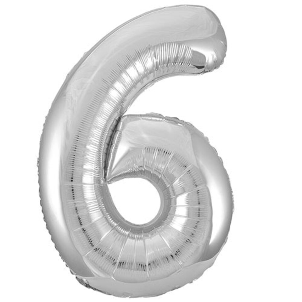Silver Number 6 Helium Foil Giant Balloon 86cm / 34 in