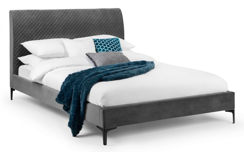 image 1 of Premium - Grey Diamond Quilted Velvet Bed - Double 4ft 6" (135cm)