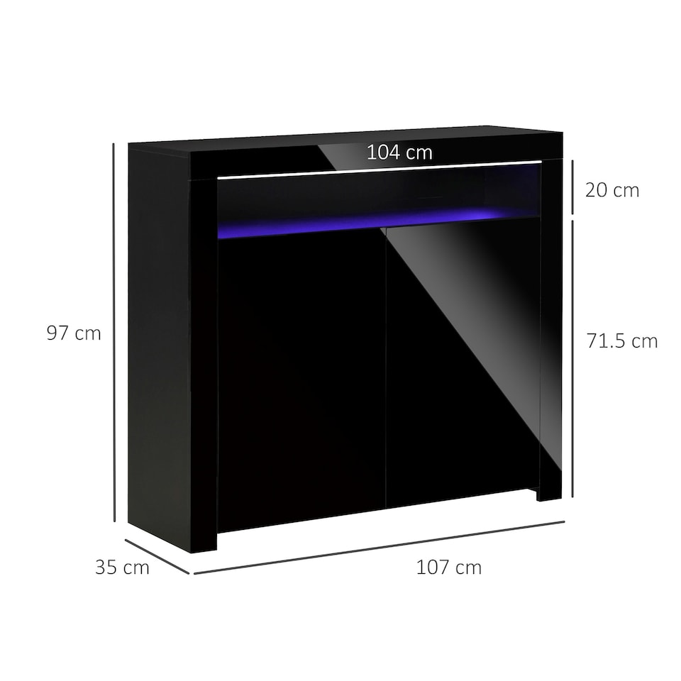 image 1 of HOMCOM Modern High Gloss RGB LED Cabinet Cupboard Sideboard Console White