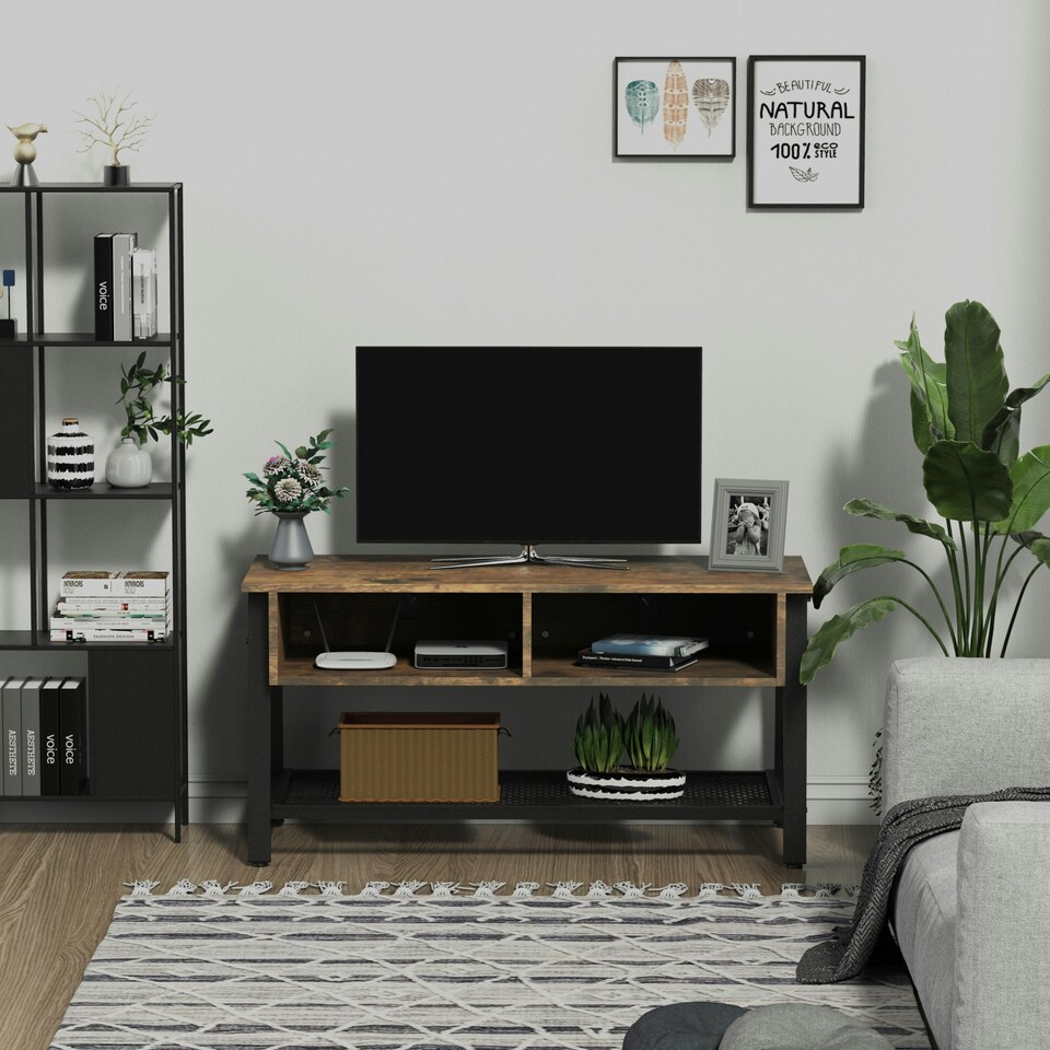image 1 of HOMCOM Media Stand for TVs Up to 45" TV w/ 3 Shelves Cable Holes Metal Frame