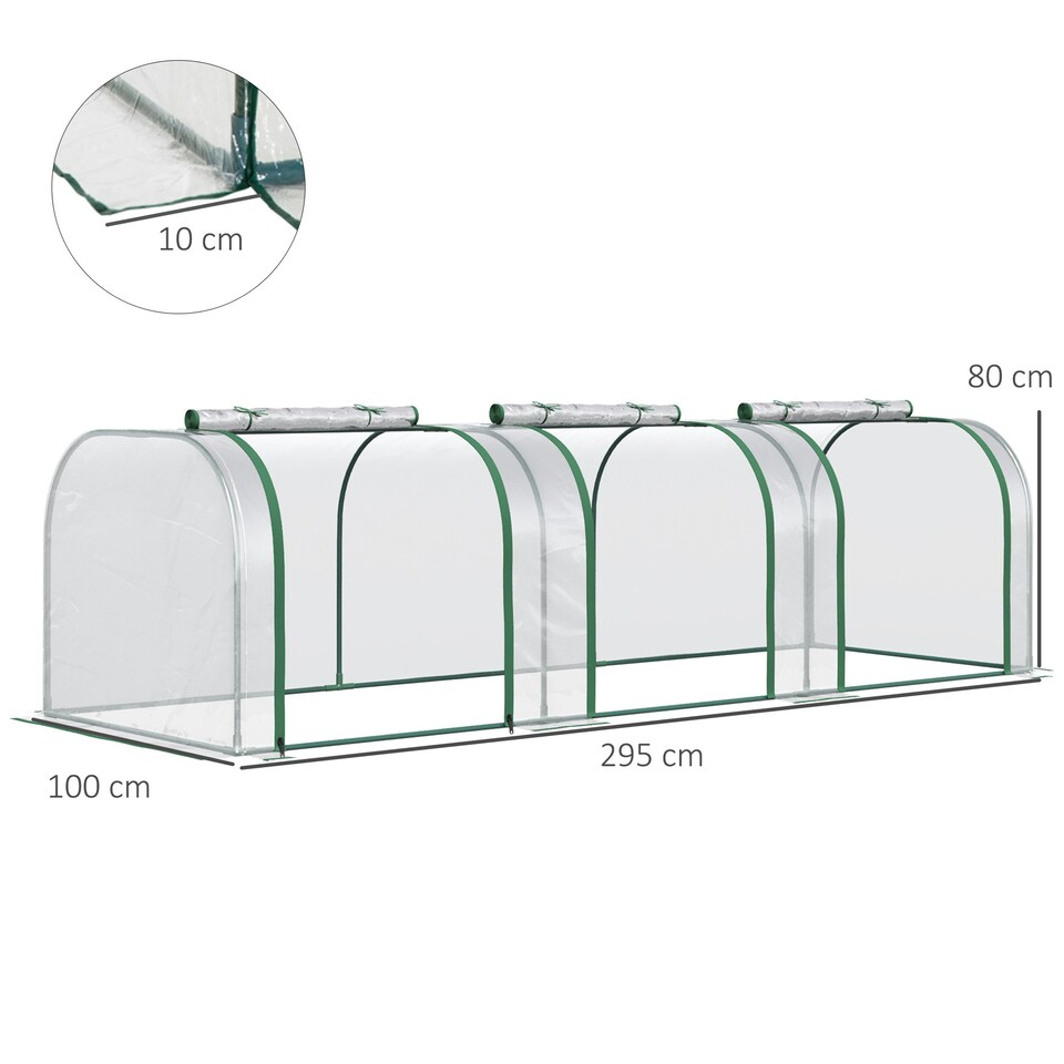 image 1 of Outsunny Tunnel Greenhouse Steel Frame for Garden w/ Zipper Doors