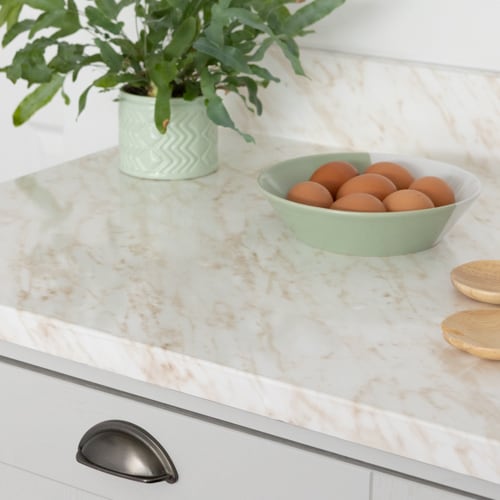 Sticky Back Plastic Marble Carrara Beige Kitchen Self-adhesive Vinyl Wrap for Cupboards, Doors and Worktops 90cm x 5m - d-c-fix