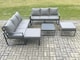 image 1 of Fimous Aluminium 5 Pieces Garden Furniture Sofa Set with Cushions 8 Seater Outdoor Patio Set with Square Coffee Table 2 Big Footstools Dark Grey