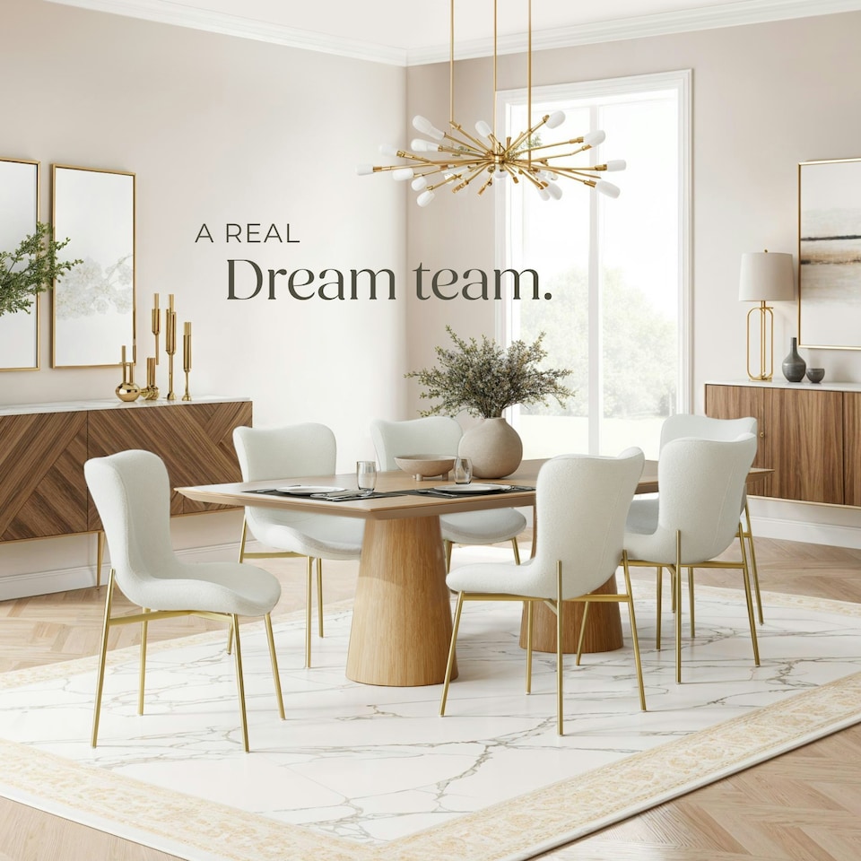 image 1 of Dining Chair Tessa - ergonomic high backrest, slim steel legs, soft fabric - Set of 2 White | Boucle White/Gold