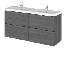 Balterley Alrewas Contemporary 4 Drawer Wall Hung Vanity Unit with Basin, Anthracite Woodgrain, 1200mm