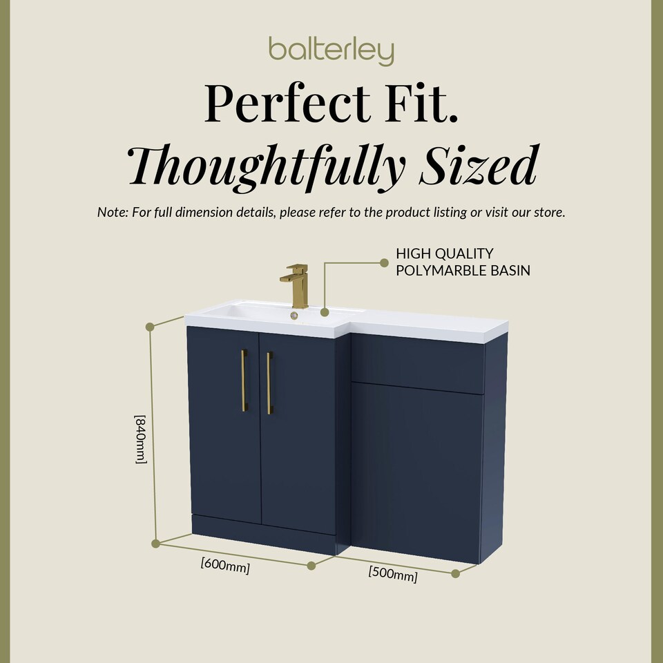 image 1 of Balterley Left-Hand Bathroom Vanity and WC Unit Combination with Basin, with Handles | Blue | Indigo Blue