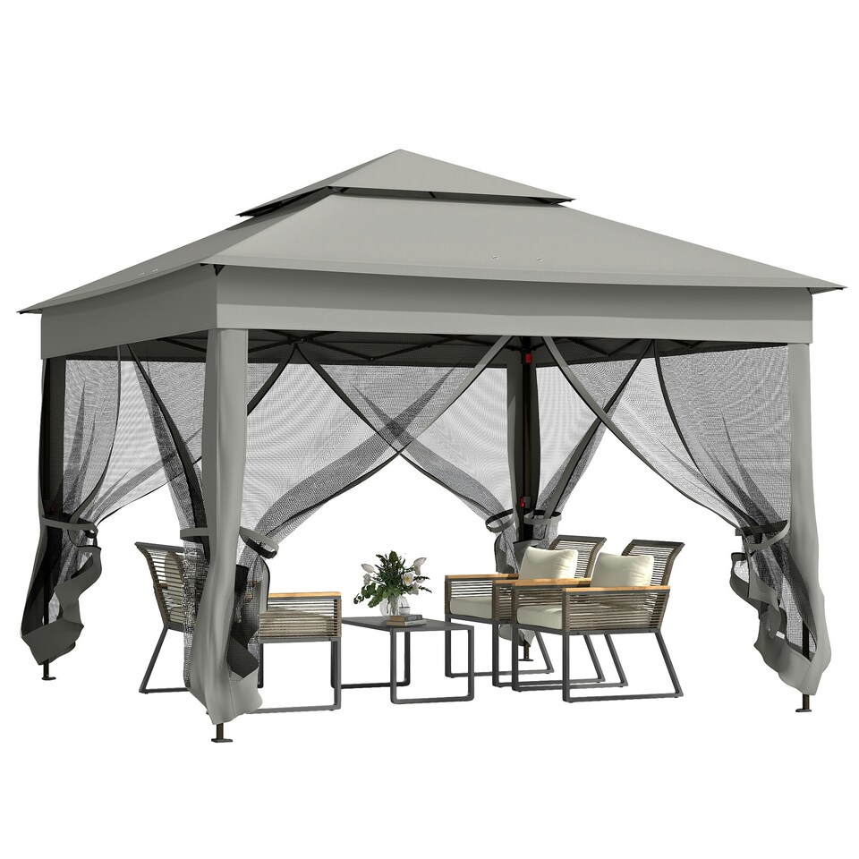 image 1 of Outsunny Garden Folding Tent Heavy Duty Pop Up Gazebo for Party Dark Grey