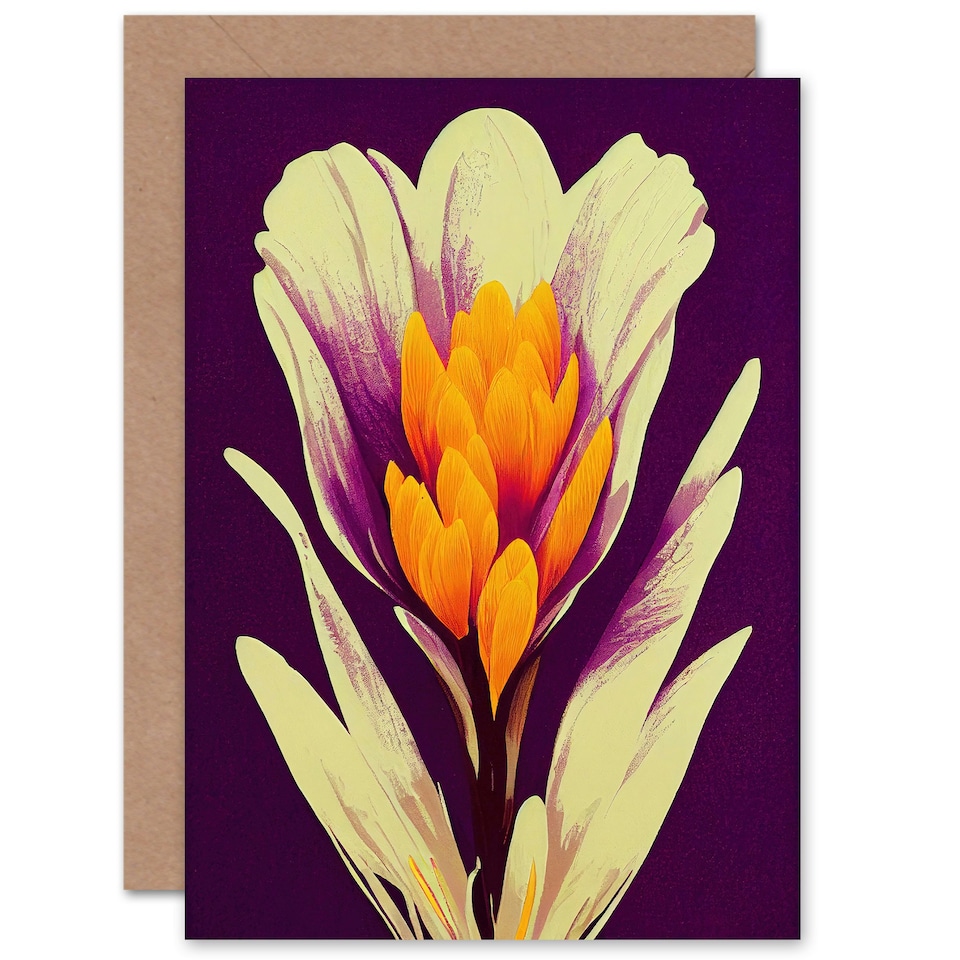 image 1 of Elegant Flower Bloom Purple Orange Floral Birthday Card