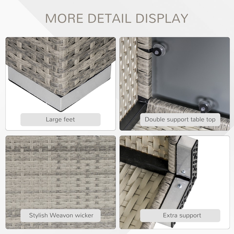 image 1 of Outsunny Rattan Garden Coffee Table, 65 cm Square Garden Rattan Table with Tempered Glass Top, All Weather Wicker Bistro Outdoor Furniture for Patio, Balcony, Porch, Grey