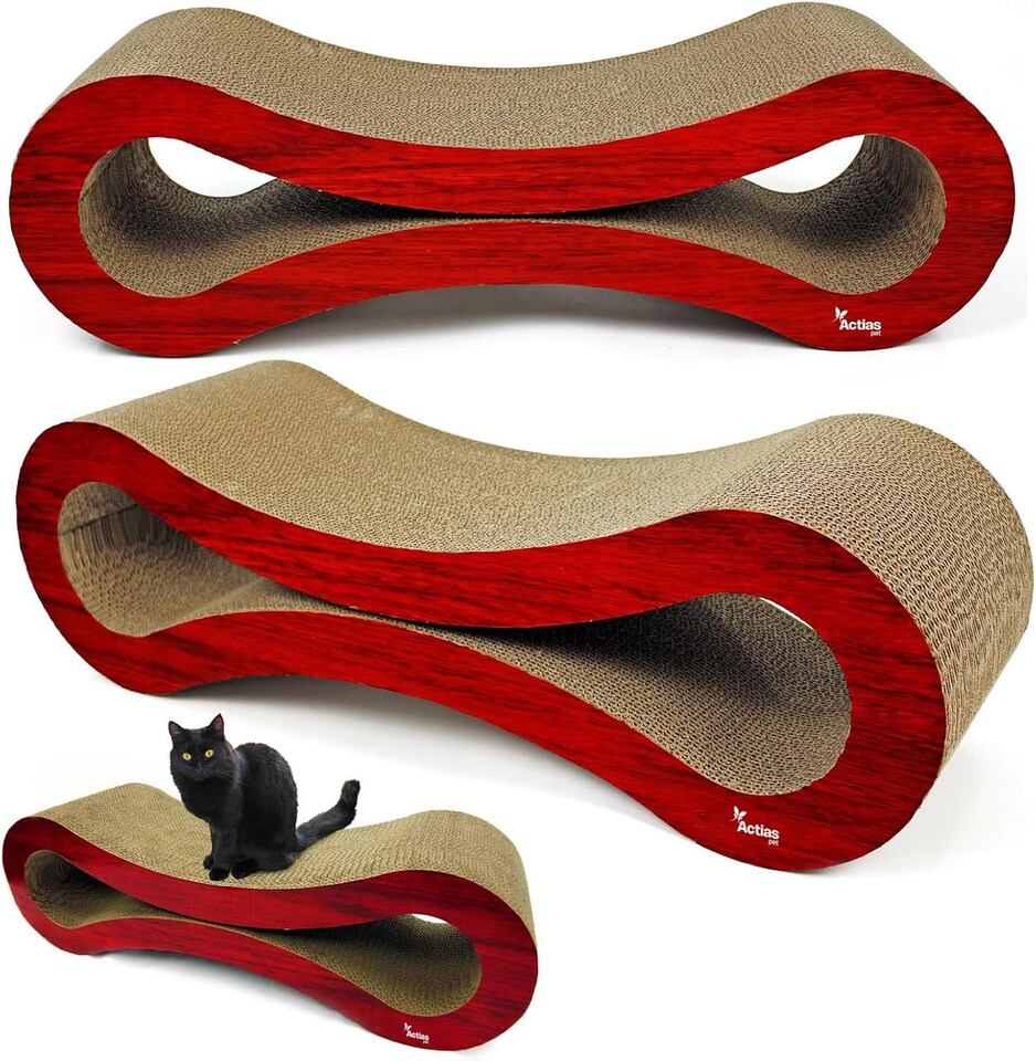 image 1 of Actiaspet - Large Cardboard Corrugated Sofa Bed Cat Scratcher with Free Catnip (Wood Effect)