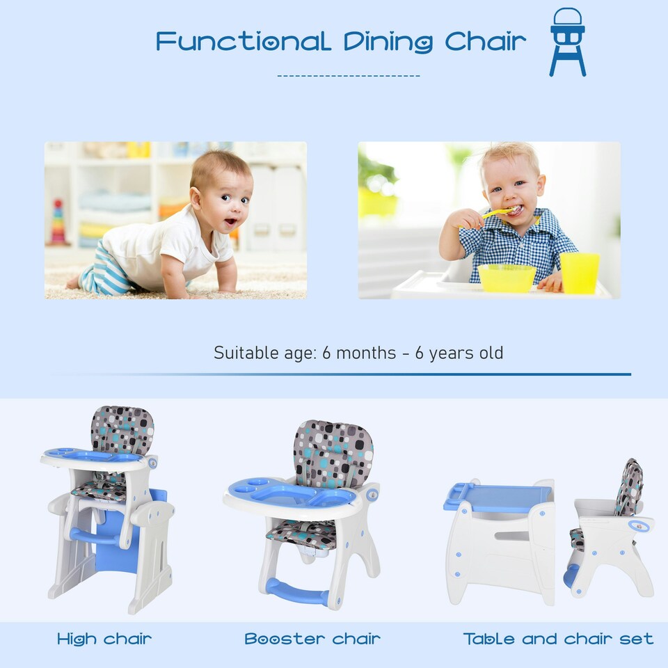image 1 of HOMCOM 2-in-1 Convertible Baby High Chair Booster Seat w/ Removable Tray Blue