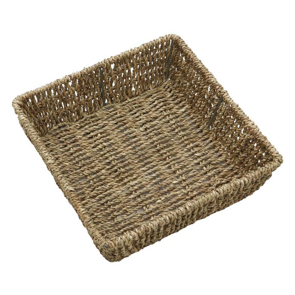 image 1 of JVL Hand Woven Seagrass Square Storage Tray, Capacity 4.2L, Set of 2 Brown