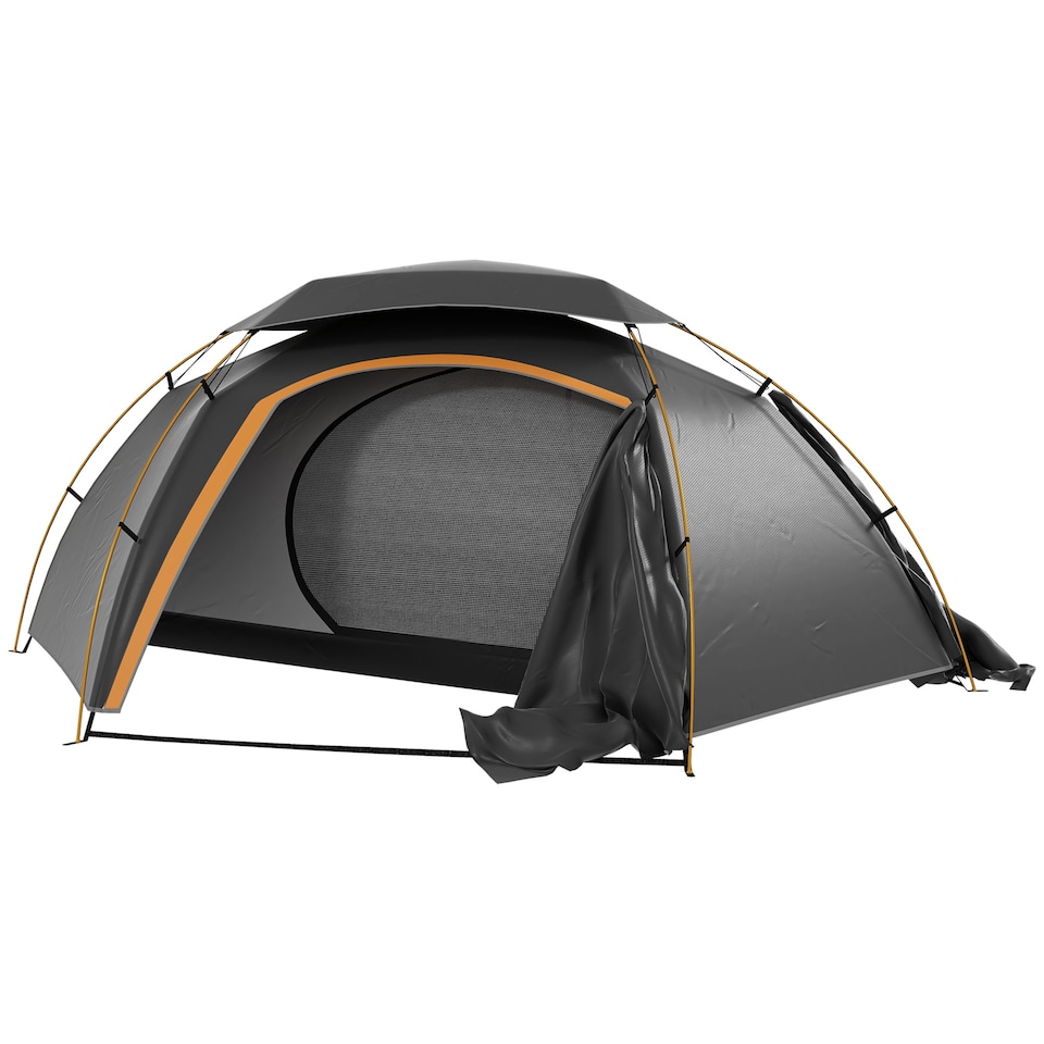image 1 of Outsunny Camping Tent Dome Tent with Removable Rainfly for 1-2 Man, Grey