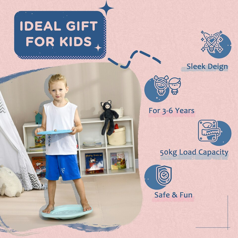 image 1 of ZONEKIZ 2 in 1 Balance Board, Kids Wobble Board with Ball - Blue Blue | One Size