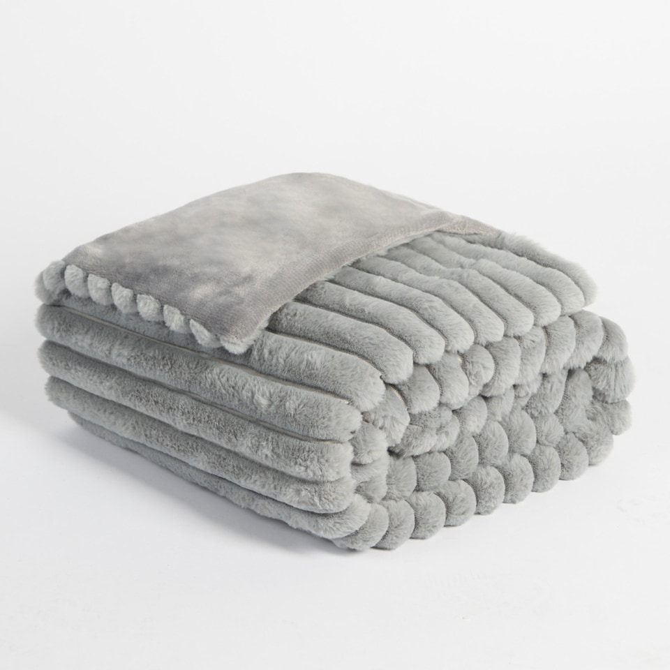 image 1 of OHS Faux Fur Ribbed Fleece Throw Blanket Winter Warm Supersoft