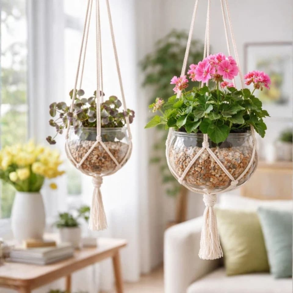 image 1 of Marco Paul 4pc Macrame Rope Plant Hanger Set