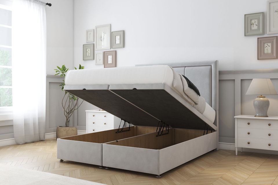 image 1 of Sloomy Lancaster Silver Plush Ottoman Bed Base With 26" Strutted Headboard 4'6 Double | Silver | Silver | Double | 1