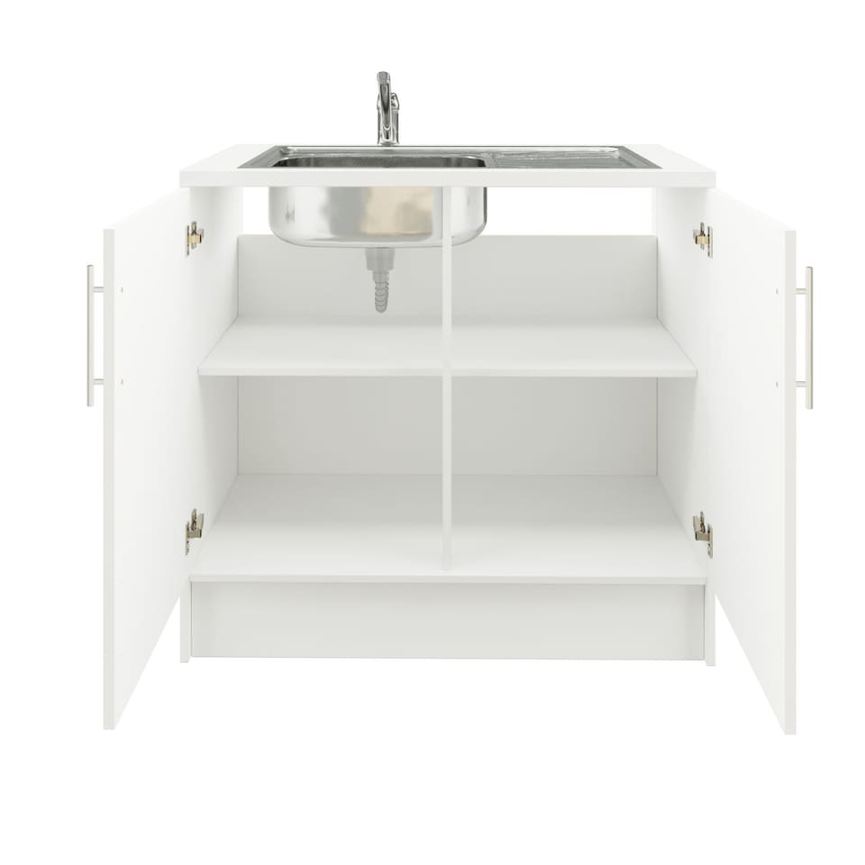 image 1 of JD Greta 1000mm Utility Room Sink Unit With Tap, Kitchen Base Cabinet - White Gloss | White
