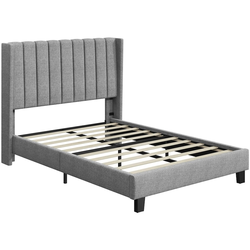 image 1 of Yaheetech 135 cm W x 190 cm L Upholstered Bed Frame with Wing Side Light Grey