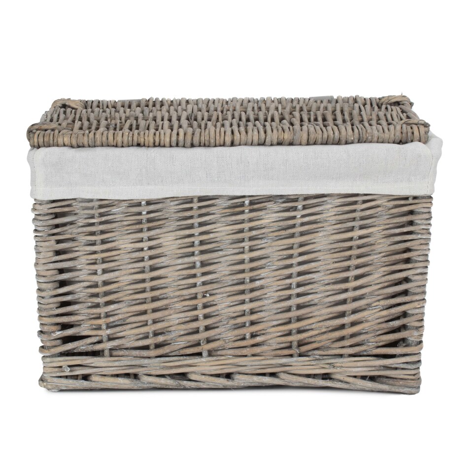 image 1 of 36cm Grey Wash Finish Storage Wicker Hamper Basket | Grey | Grey | XS