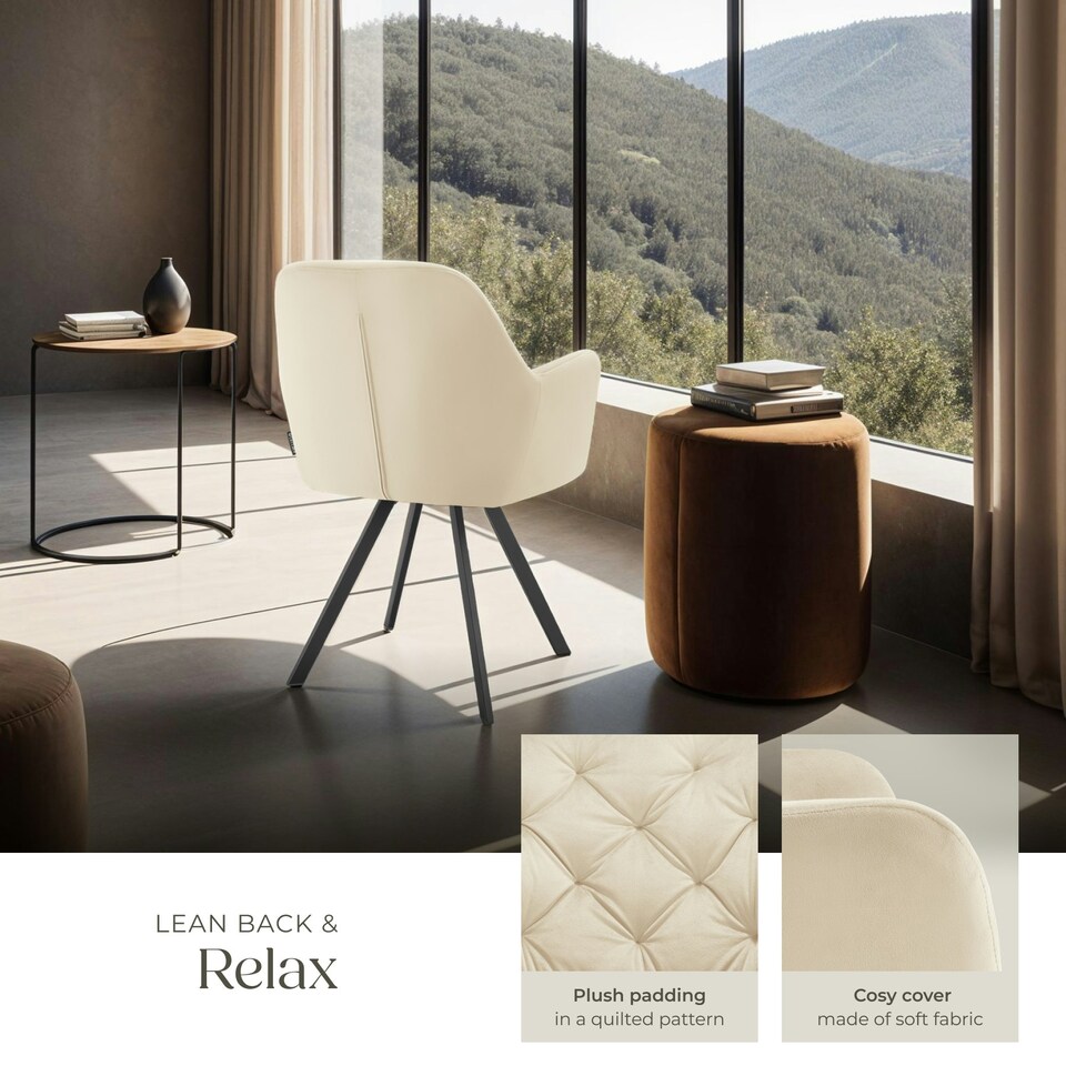 image 1 of Armchair Lucia - padded, quilted pattern, 180 degree swivel chair - Set of 4 Cream