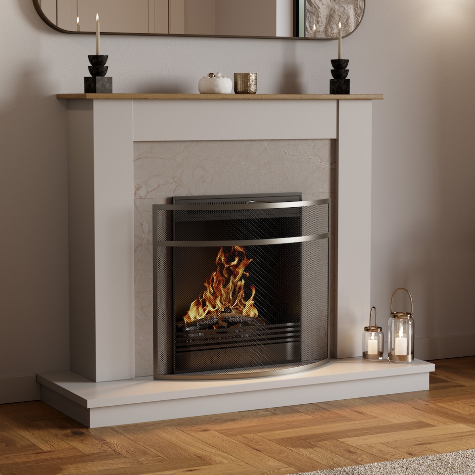 image 1 of Fire Vida Buckton Fire Guard Curved Fireside Fireplace Screen Accessory, Nickel