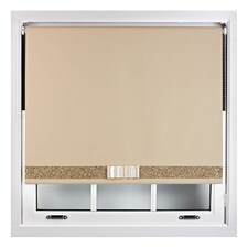 FURNISHED Blackout Roller Blind with Gold Glitter Trim and Cream Bow Trimmable Window Shade | Brown | Cappuccino | (W) 145cm x (L) 165cm