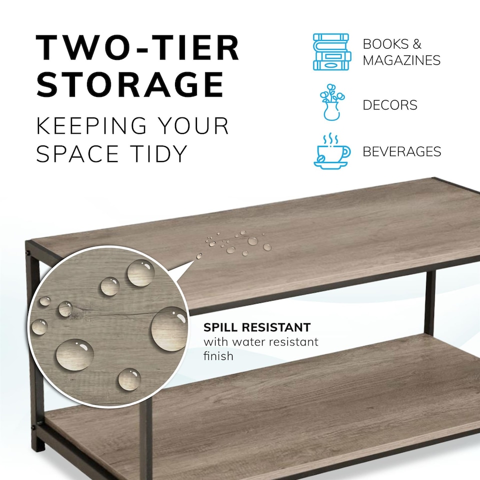 image 1 of House of Home Coffee Table Rustic Wooden Light Brown Grain Finish Living Room Storage Shelf 2 Tier | Brown | Light Brown