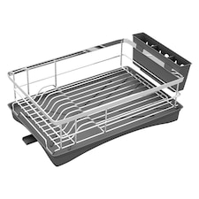 Toque Dish Drainer Drying Rack Stainless Steel Plate Cutlery Holder Drip Tray Grey