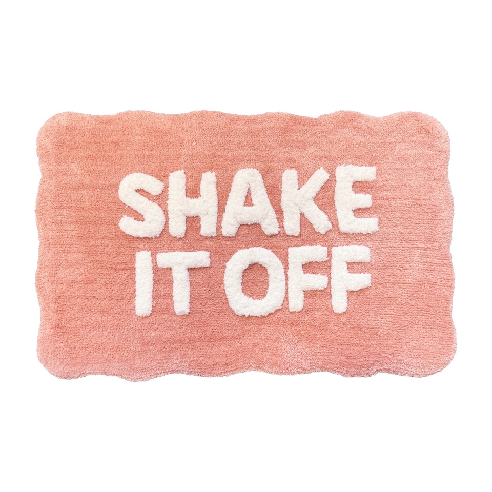 image 1 of Shake It Off Slogan Scalloped Bath Mat