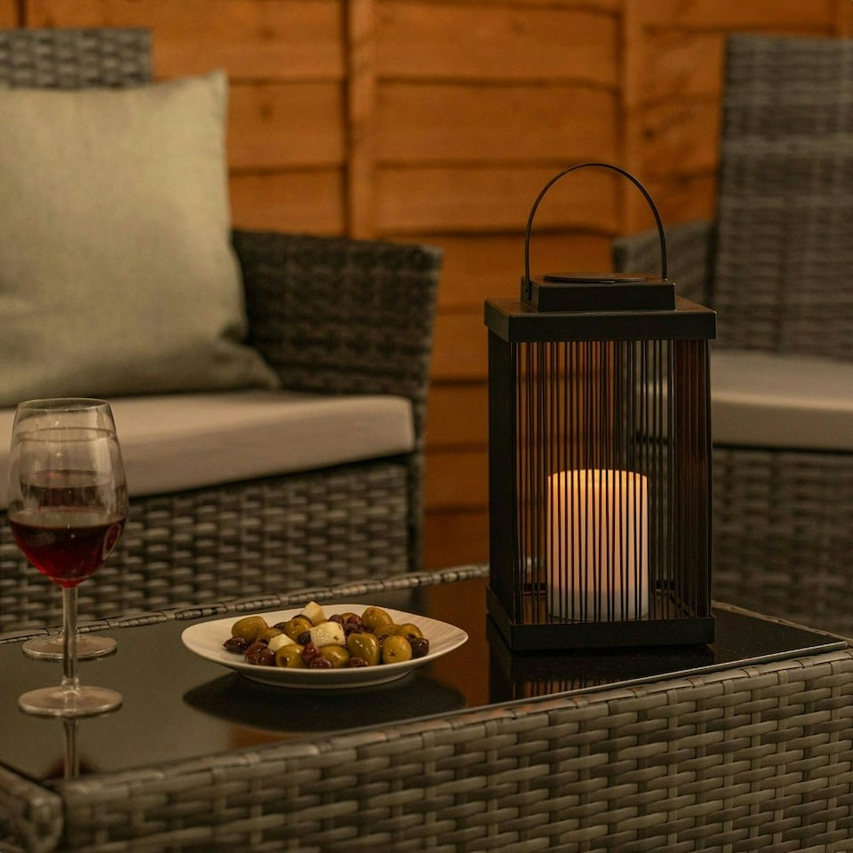 image 1 of ValueLights Dancing Candlelight Black Outdoor Solar Lantern