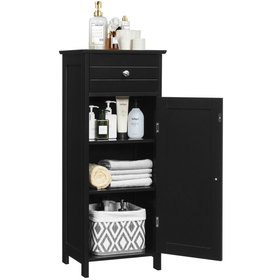 image 1 of COSTWAY Bathroom Storage Cabinet Wooden Cupboard Black Black