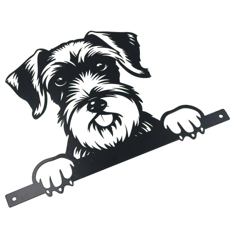 image 1 of Black Metal Peeking Schnauzer Silhouette with Fixing Plate Garden Ornament Gift