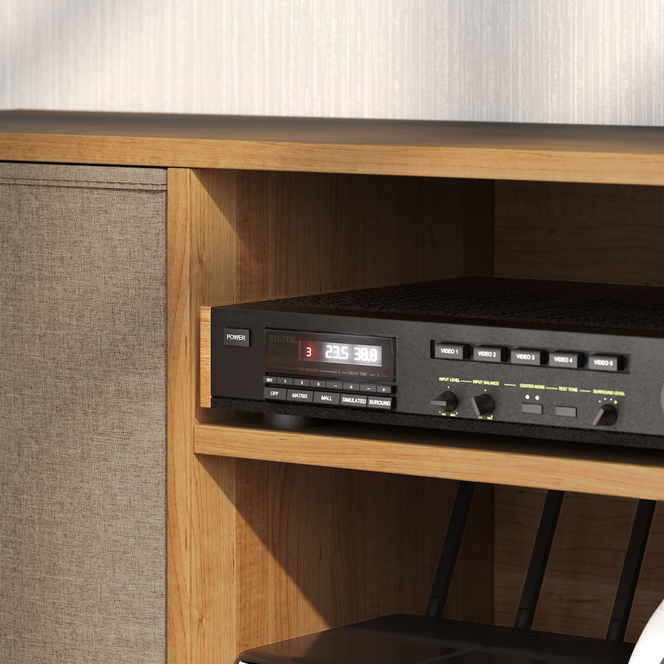 image 1 of HOMCOM TV Cabinet Stand Unit for TVs up to 50  Flat Screen with Foldable Drawers and Shelves, Entertainment Centre for Living Room, Bedroom Brown