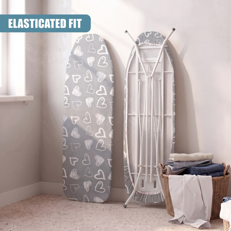 image 1 of GEEZY Ironing Board Cover with Grey Heart Design 122 x 38cm
