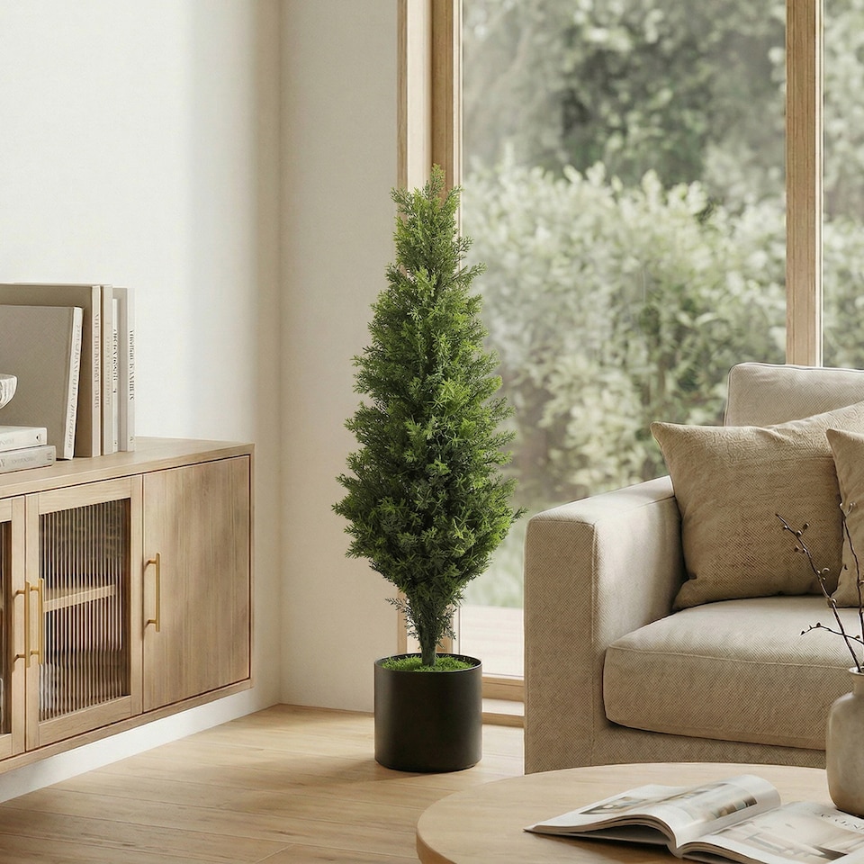 image 1 of HOMCOM Set of 2 Decorative Artificial Plants Cypress in Weighted Pot, 90cm