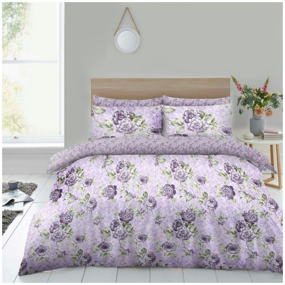 image 1 of VELVETIO Jessica Complete Duvet Cover Set with Fitted Sheet Luxury Bedding Quilt Purple | Single